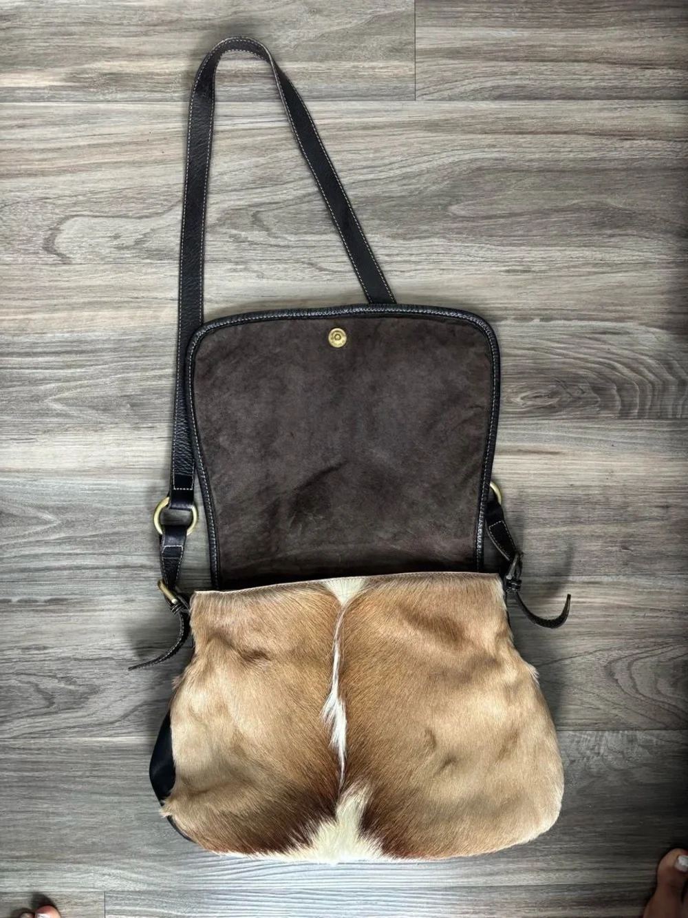 Haircalf Brown Crossbody Bag with Contrast Strap